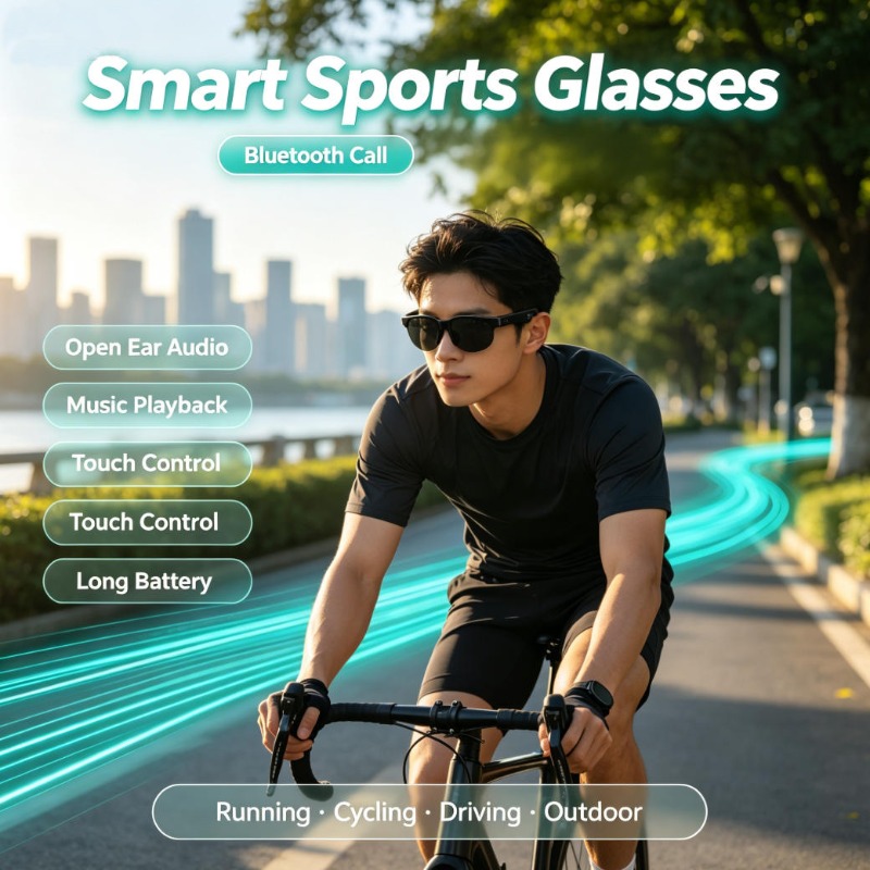 Smart Glasses Lens - نظارات رياضية ذكية مع سماعات مفتوحة،
